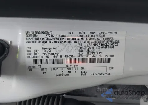 2012 Ford Focus Se from USA, damaged, VIN 1FAHP3F26CL310302